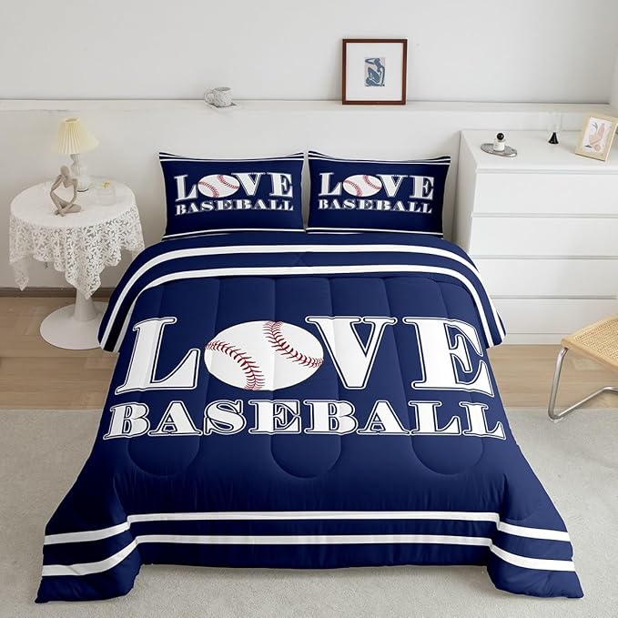Feelyou Kids Baseball Comforter Set King Size Sports Game Bedding Set for Boys Girls Teens Bedroom Decor Baseball Gaming Comforter Gift for Baseball Lover Duvet Set with 2 Pillow Case