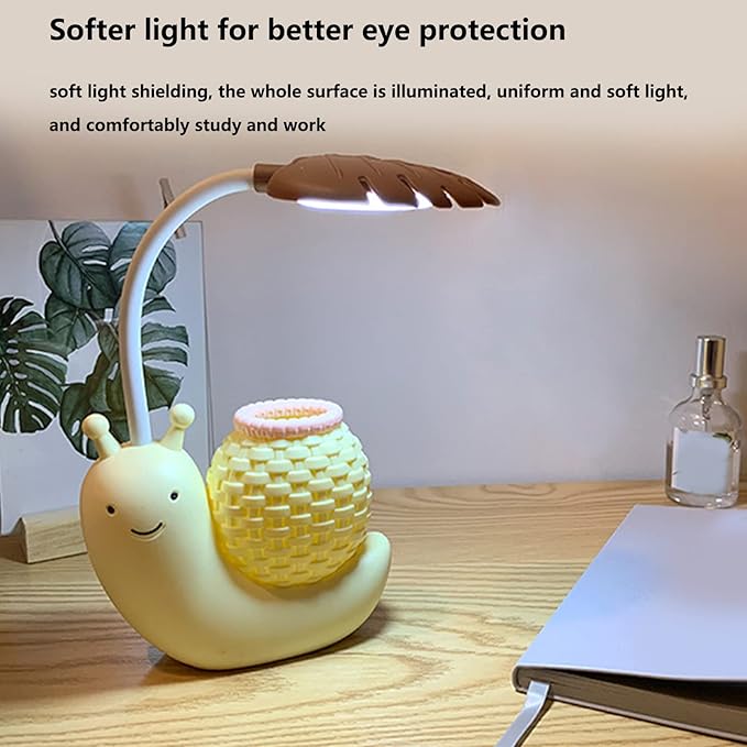 LED Desk Lamp USB Charging, Cartoon Animal LED Small Desk Lamp, Multifunction Table Lamp, LED Desk Lamp with Pen Holder for s (yellow)