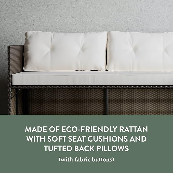 Edenbrook Bayview Rattan Patio Furniture - Mix and Match Outdoor Furniture, L-Shape Sofa Only, Brown Rattan/Cream