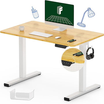 FLEXISPOT Standing Desk Quick Assembly Electric Sit Stand Desk Whole-Piece Desktop Ergonomic Memory Controller Adjustable Height Desk(White Frame + 40" Bamboo Texture Desktop)