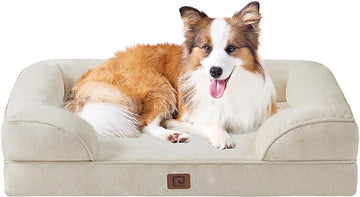 EHEYCIGA Orthopedic Dog Beds for Large Dogs, Waterproof Memory Foam Large Dog Bed with Sides, Non-Slip Bottom and Egg-Crate Foam Large Dog Couch Bed with Washable Removable Cover, Beige