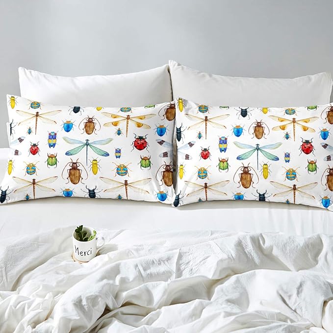 Erosebridal Kids Dragonfly Down Comforter, Ladybug Insect Comforter Set King Size for Children Boys Girls Teens, Reptile Pattern Bedding Comforters Colorful Lightweight Duvet Insert Bed Decorative