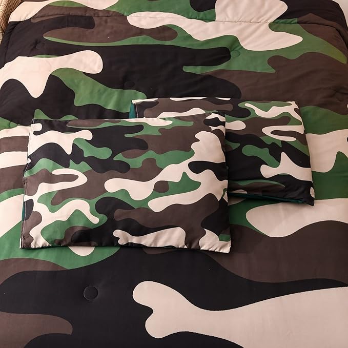 Meeting Story Camouflage Bedding Set, Colorful Pattern Style Comforter Set, 5 PCS One Comforter Two Pillowcases Two Sheets in One Bag, All Season Bedspread for Teens Adults (Green, Full 5Pcs)