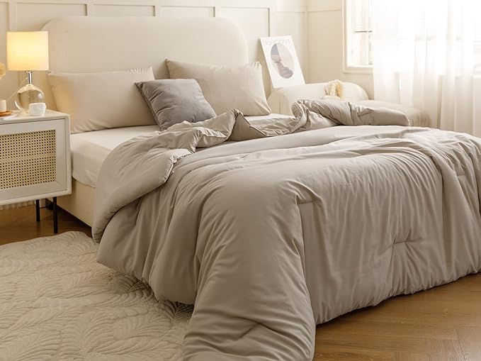 ROSGONIA California King Comforter Set Oatmeal, 3pcs Bedding (1 Boho Cal King Comforter & 2 Pillowcases), All Season Bedspread Blanket Quilt