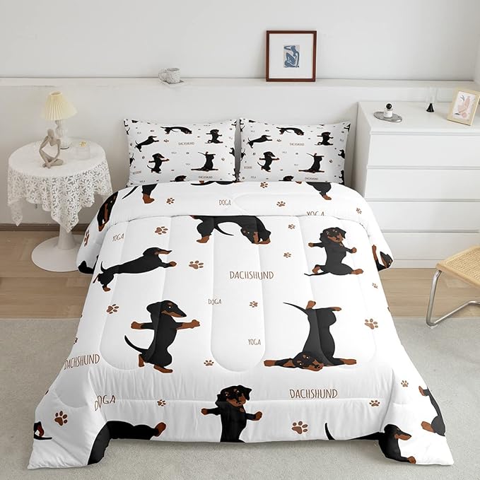 Feelyou Sausage Dog Bedding Set Boys Dachshund Comforter Set for Kids Teens Ultra Soft Puppy Dog Comforter Kawaii Pet Brown Duvet Set Room Decor Twin Size Quilt Set