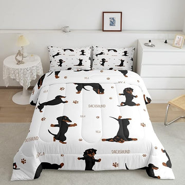 Sausage Dog Bedding Set Boys Dachshund Comforter Set for Kids Teens Ultra Soft Puppy Dog Comforter Kawaii Pet Brown Duvet Set Room Decor Full Size Quilt Set