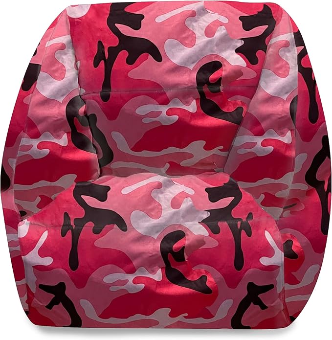 Posh Creations Structured Comfy Bean Bag Chair for Gaming, Reading and Watching TV, Coronado Chair, Nylon - Camo Pink and Black