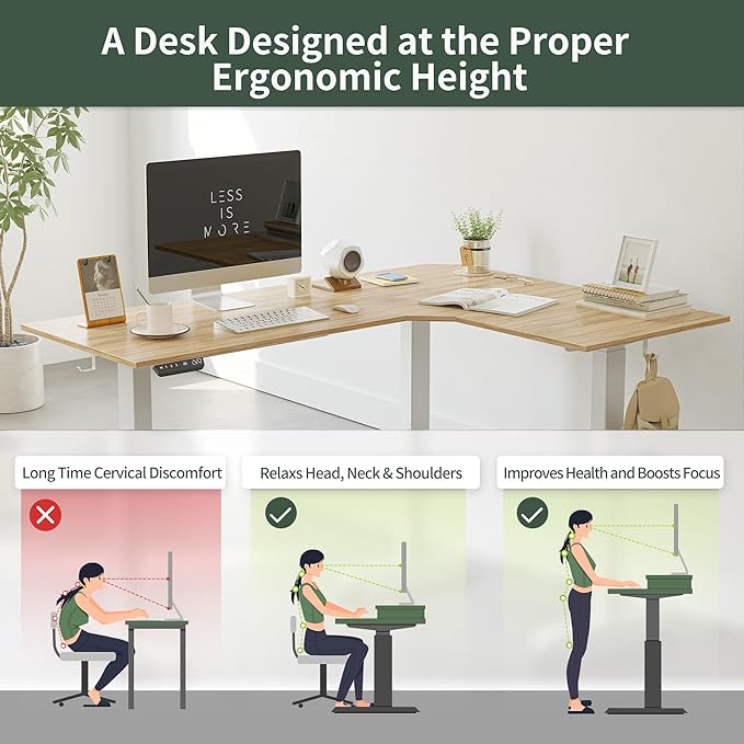 FEZIBO 75 Inches Triple Motor L Shaped Standing Desk Reversible, Electric Height Adjustable Corner Stand up Desk, Sit Stand Desk Computer Workstation, White Frame/Natural Top