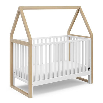 Storkcraft Orchard 5-in-1 Convertible Crib (White with Driftwood) – GREENGUARD Gold Certified, Canopy Style Baby Crib, Converts from Crib to Toddler Bed, Daybed and Full-Size Bed