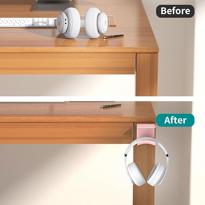 HomeMount Headphone Hook Under Desk - Headphone Holder Under Table, Adhesive Gaming Headphone Stand Hanger Desk Mount for Most Headphone (Pink)