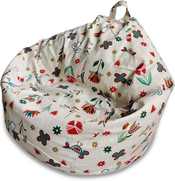 YuppieLife Stuffed Animal Storage Bean Bag Chairs Canvas Cover for Kids(No Filling)/Machine Washable and Durable Toddler Bean Bag Sofa Cover for Room Decor (kid painting, 38”)
