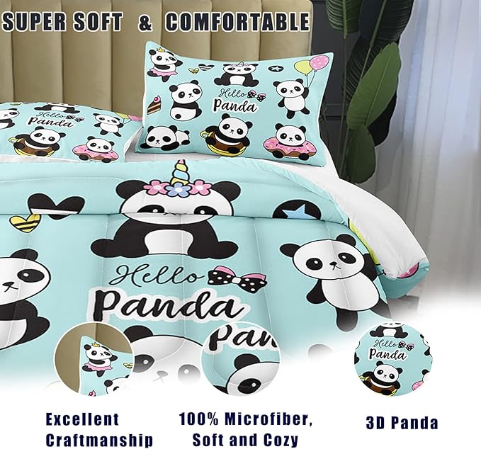 Bodhi Cartoon Cute Panda Comforter Set Twin for Boys Girls Kids Teens Soft Microfiber Animal Theme Panda Bedding Set Twin Size 3D Panda Comforter Set 1 Comforter+1 Pillow Shams #4007