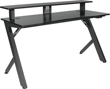 OSP Home Furnishings Area51 Battlestation Gaming Desk with Bluetooth RGB LED Lights, Matte Black