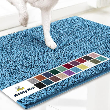 Muddy Mat® Original Dog Door Mat for Muddy Paws, Super Absorbent Microfiber, Non-Slip Washable Pet Rug, Quick Dry Chenille Entryway Carpet, Machine Washable Indoor Outdoor mat, Sky Blue 48"x72"