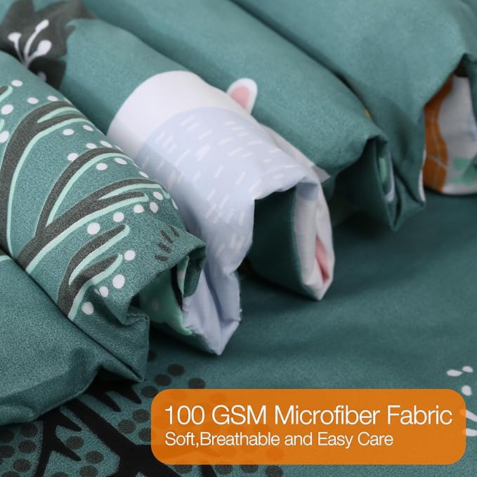 JSD Green Animal Forest Kids Comforter Set, 3 Pieces Full Microfiber Comforter with Pillow Shams, Soft Comfortable Machine Washable