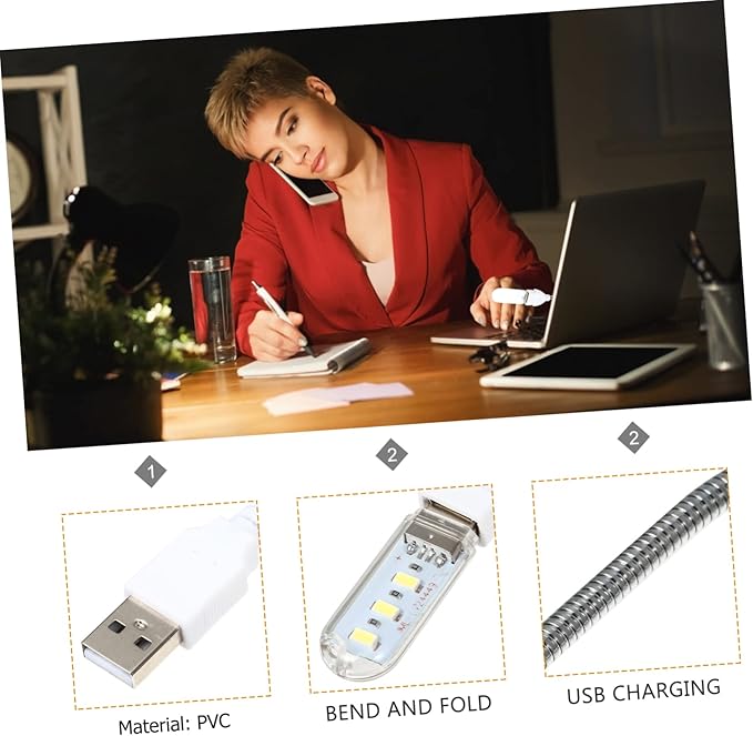 ARTIBETTER 3pcs U Disk Night Light Led Night Light Gooseneck Desk Lamps Indoor Light Bulbs for Her Portable Light Bulb Nightlight Computer Light Field Camping Lights PVC Student