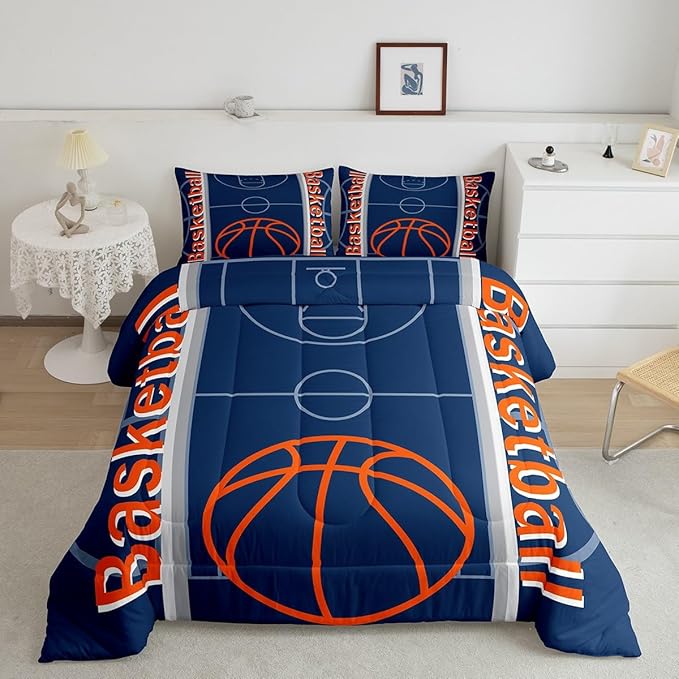 Feelyou Basketball Bedding Set Queen Size Gaming Sports Comforter Set for Kids Boys Girls Decor Ball Games Comforter Basketball Sports Duvet Set Bedroom Quilt Set