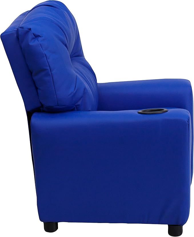 Flash Furniture Chandler Vinyl Kids Recliner with Cup Holder and Safety Recline, Contemporary Reclining Chair for Kids, Supports up to 90 lbs., Blue