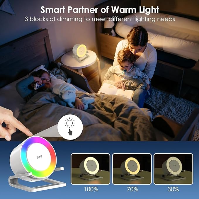 15 W Wireless Charger with Bluetooth Speaker and Night Light Induction Wireless Chargers with 5 RGB Light Modes Touch Dimmable Bedside Lamp Gifts for Women and Men