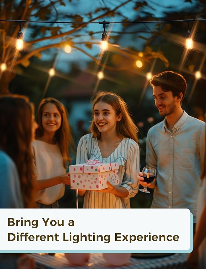 XMCOSY+ Outdoor String Lights, 98Ft Smart LED Patio Lights, WiFi Control, Compatible with Alexa, Waterproof Dimmable Edison String Lights for Outside, Porch