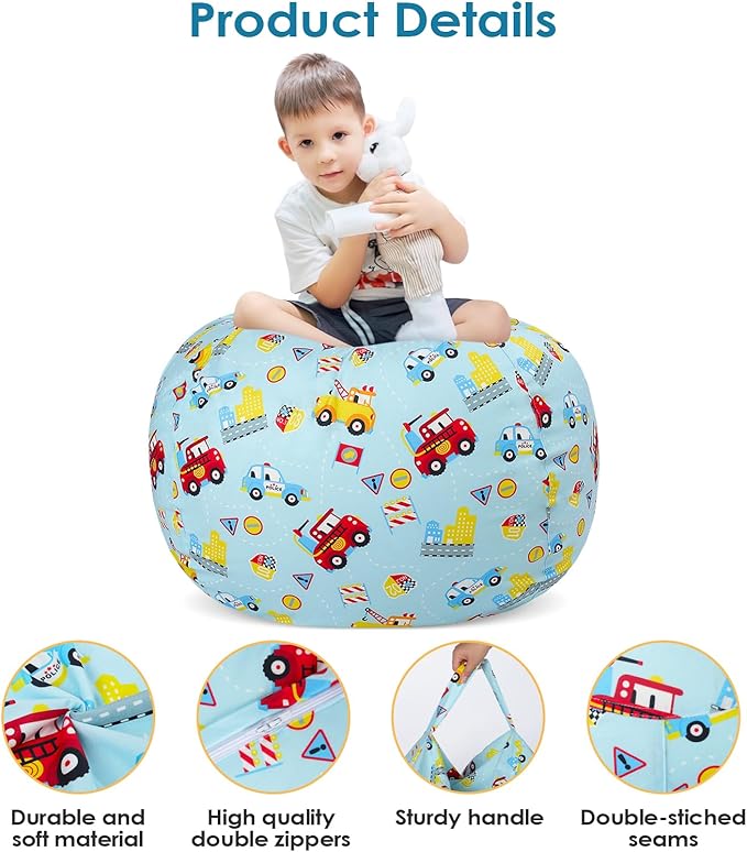 Bean Bag Chair for Kids Stuffed Animal Storage Beanbag Chairs,Toddler Toy Storage Organizer for Girls and Boys,Large 32'' Cover Only（No Filling