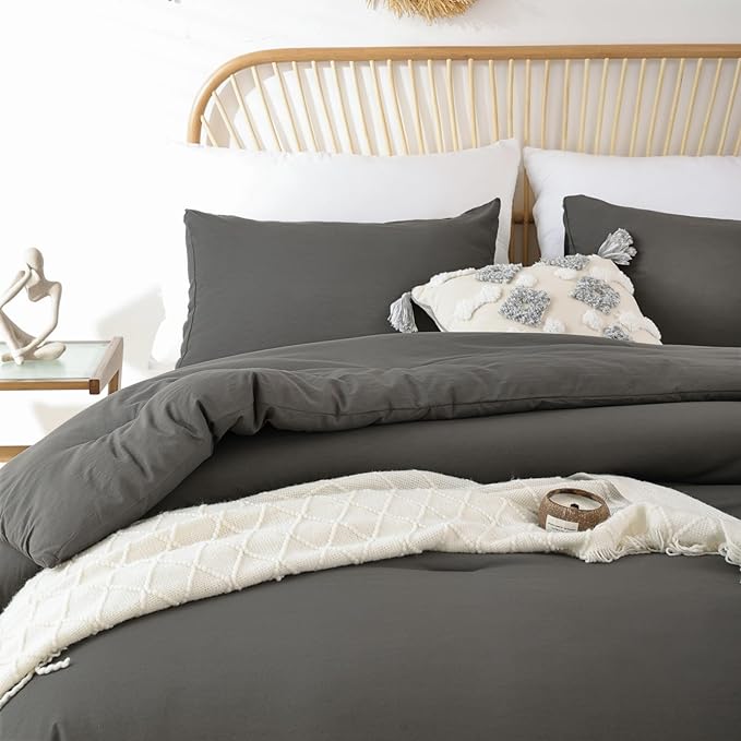 ROSGONIA Charcoal Grey Twin Comforter Set for Girls Boys, 1 Boho Dark Gray Comforter & 1 Pillowcase, Lightweight Kids Comforter Soft Dorm Bedding