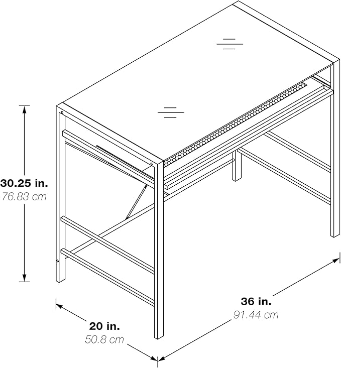 OSP Home Furnishings Zephyr Computer Desk with Keyboard Shelf and Tempered Glass Top, Black Glass and Silver Frame