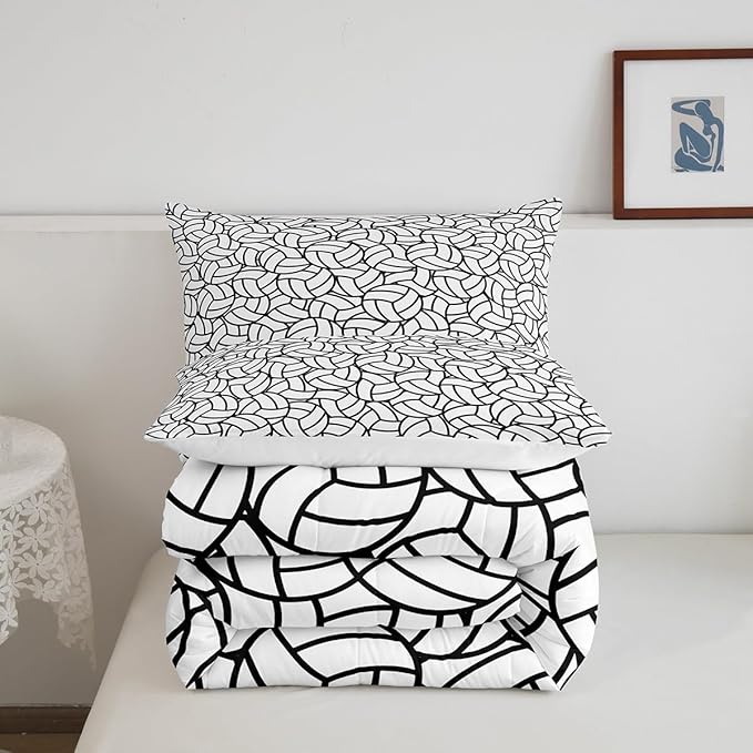 Feelyou Twin Size Volleyball Bedding Set Boys Girls Sports Game Comforter Set for Kids Women Men Ultra Soft Volleyball Player Comforter Black White Duvet Set Room Decor Quilt Set