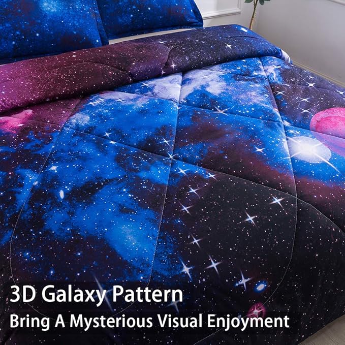 Litanika 3D Galaxy Comforter Queen(90x90lnch), 3 Pieces(1 Galaxy Comforter, 2 Pillowcases), Universe Cloud Outer Space Comforter, Microfiber Bedding Set for Boys Kids