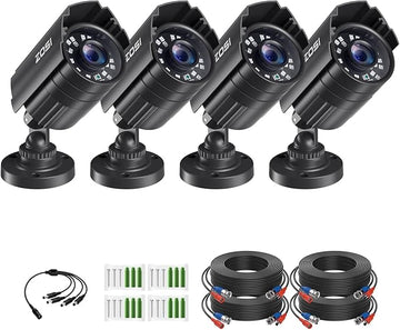 ZOSI 4 Pack 1080P 1920TVL Home Security Cameras Outdoor Indoor, Night Vision, IP66 Weatherproof 2MP Surveillance Camera, Work For 720P/1080P/5MP/4K HD-TVI,AHD,CVI analog CCTV DVR System (Black)