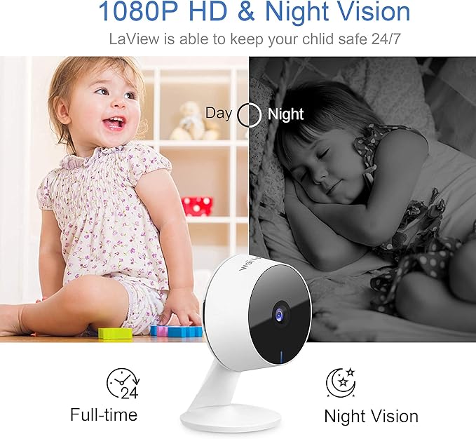 LaView Security Cameras 4pcs, Home Security Camera Indoor 1080P, Wi-Fi Cameras Wired for Pet, Motion Detection, Two-Way Audio, Night Vision, Phone App, Works with Alexa, iOS & Android & Web Access