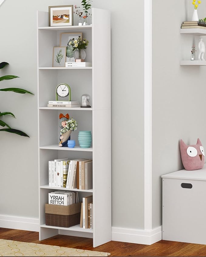 6-Tier Bookshelf, 66.9 Inches Floor Standing Bookcase, Display Storage Shelf, Corner Shelf, Home Decor Furniture for Home Office, Living Room, Bedroom, White 01103XBC