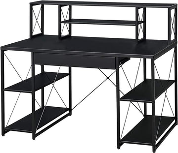 Acme Amiel Wooden 1-Drawer Writing Desk with Small Hutch in Black