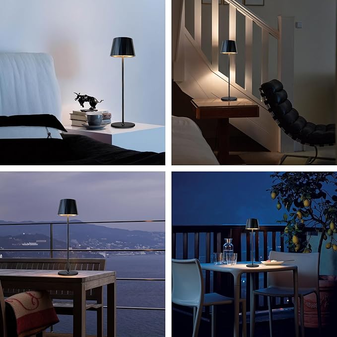 Modern LED Rechargeable Table Lamp,5200mAh Desk Lamp with Stepless Dimming, Touch Switch Cordless Waterproof Night Light for Bedroom Camping Restaurant Bar (Black, 3000K, Warm White)