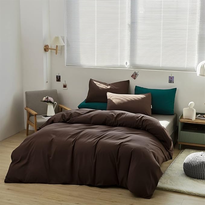 Brown Comforter Set King Coffee Color Bedding Set 3 Pieces Solid Chestnut Brown Color All Season Blanket Set Women Coffee Brown Color Lightweight Comforter Set King Breathable Bed Comforter
