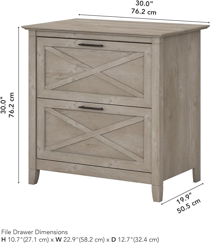 Bush Furniture Key West 2 Drawer Lateral File Cabinet in Washed Gray | Document Storage for Home Office | Accent Chest with Drawers