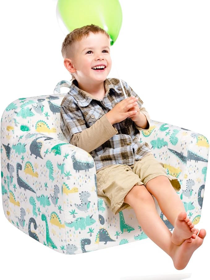 ALIMORDEN Kids Ultra-Soft Snuggle Foam Filled Chair, Single Cuddly Sofa for Boys and Girls, Dinosaur