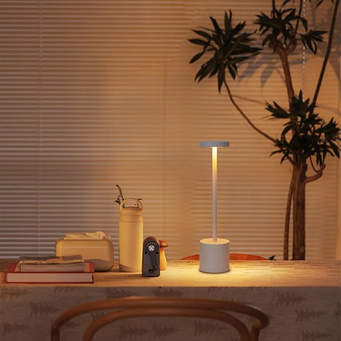 2 Pack Cordless Table Lamp Rechargeable 5000mAh Battery Operated Portable LED Desk Lamp 3 Color Temperature Stepless Dimming for Bedroom Restaurant Coffee Shop Party (White)