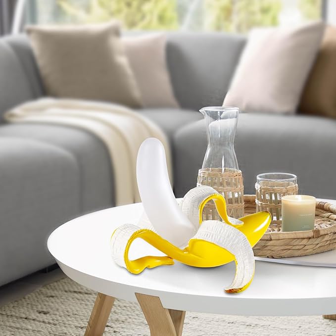 Modern Banana Table Lamp, Desk Lamp,Led Night Light Baking Finish Resin Banana Lighting Fixture for Living Room, Bedroom,Home Office,Kids Room (Sitting)