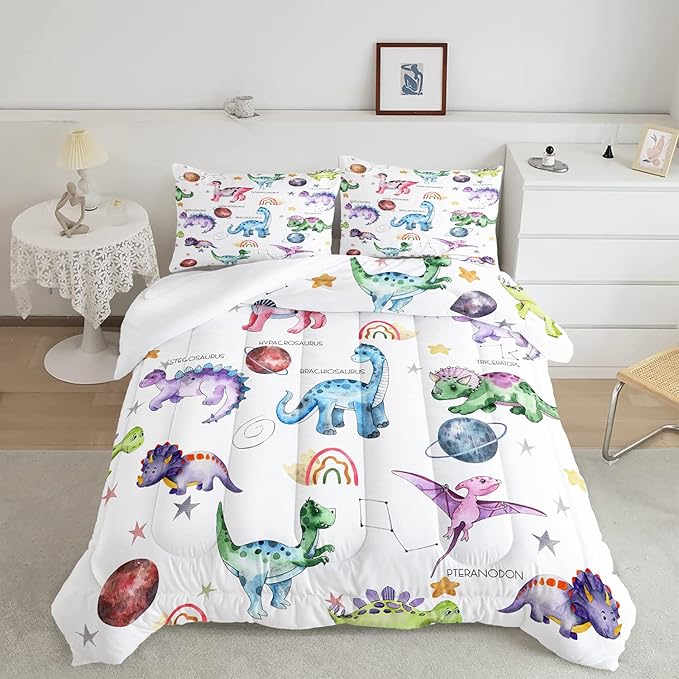 CVHOUSE Dinosaur Bedding Set,Dinosaur Comforter,Dinosaur Comforter Set Twin,Microfiber Quilt Set with 1 Comforter and 2 Pillow Cases- 3 Piece