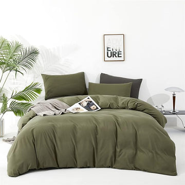 Olive Green Comforter Set Queen Size Solid Green Comforter 3 Pieces Soft Dark Green Queen Comforter Bedding Set Women Pure Olive Green Queen Bed Comforter Set for All Season as Gift