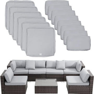 ClawsCover 14Pack Outdoor Patio Seat and Back Cushions Replacement Covers Fit for 7Pieces 6-Seater Wicker Rattan Sectional Couch Chair Furniture Set,Gray-Include Cover Only (Large)