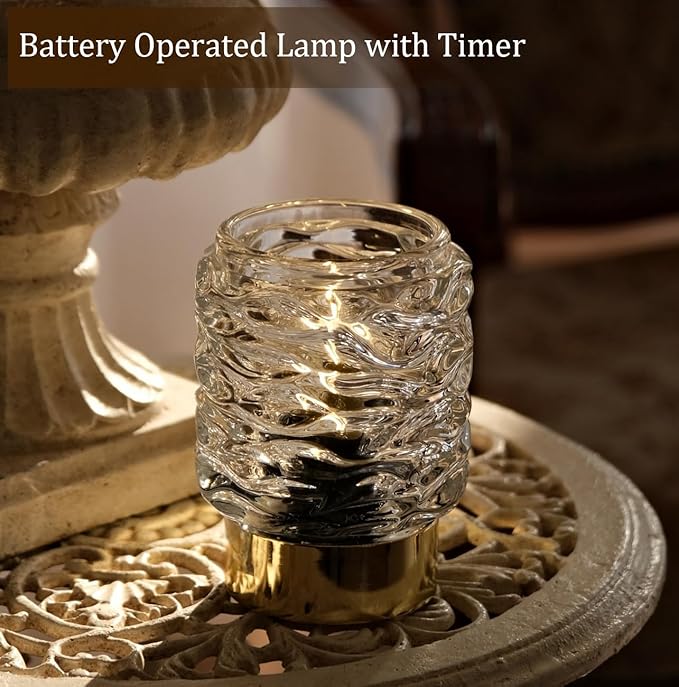Battery Operated Lamp with Timer,Glass Cordless Lamps with LED Bulb,Decorative Lights for Living Room Bedroom Tabletop Entryway Centerpiece Gift (White)