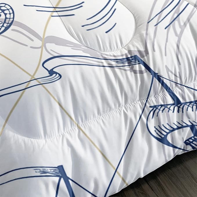 CVHOUSE Whale Comforter Set Full Size,Ocean Theme Bedding Set for Kids,Whale Nautical Sailing Quilt Set Ocean Duvet Set Ocean Decor 3 Pieces