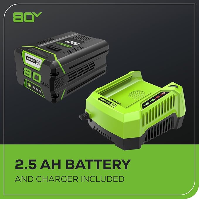 Greenworks 80V (145 MPH / 580 CFM / 75+ Compatible Tools) Cordless Brushless Axial Leaf Blower, 2.5Ah Battery and Charger Included