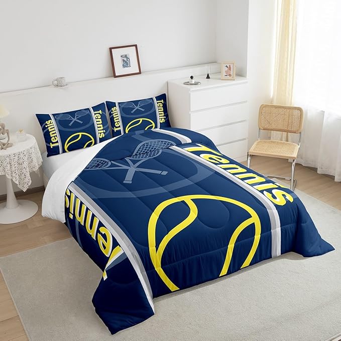 Feelyou Kids Tennis Comforter Set King Size Tennis Sports Bedding Set for Boys Girls Teens Bedroom Decor Tennis Gaming Comforter Women Men Tennis Lovers Duvet Set with 2 Pillow Case