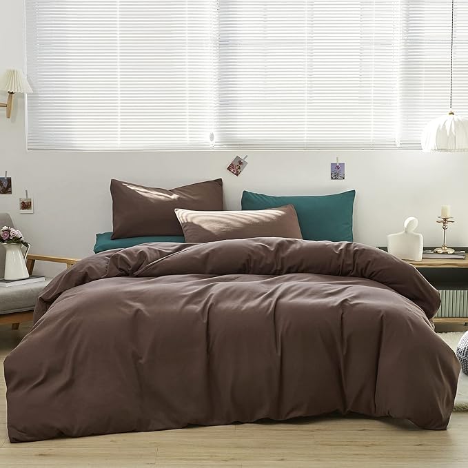Brown Comforter Set King Coffee Color Bedding Set 3 Pieces Solid Chestnut Brown Color All Season Blanket Set Women Coffee Brown Color Lightweight Comforter Set King Breathable Bed Comforter