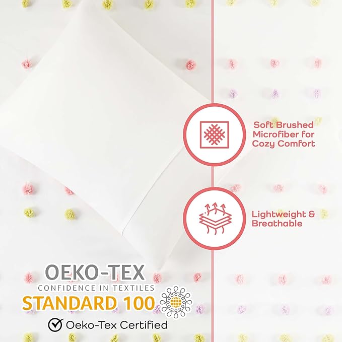 Mi Zone Kids Twin Duvet Cover Set, Fun and Adorable Multi-Color Clipped Jacquard Pompom Bedding, All Seasons Soft Microfiber Cozy & Breathable Duvet Cover, Sham, Cora, Twin Pink Multi 2 Piece