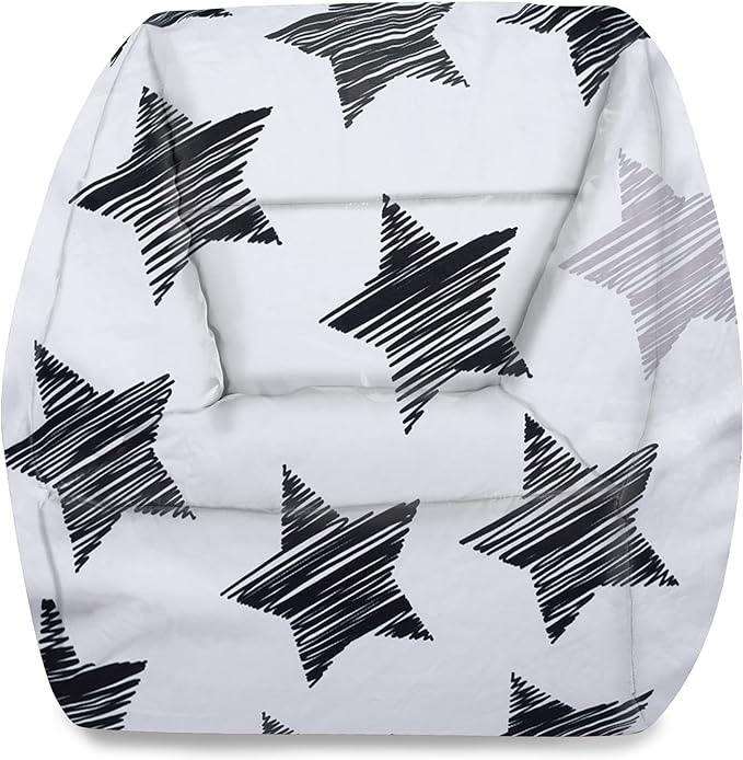 Posh Creations Structured Comfy Bean Bag Chair for Gaming, Reading, and Watching TV, Coronado Chair, Canvas - Sketchy Stars
