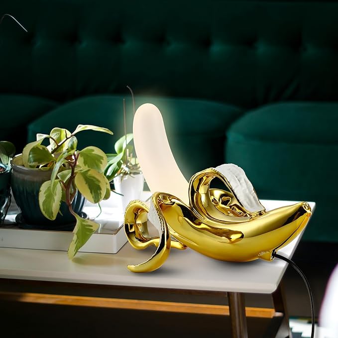 Modern Banana Table Lamp, Desk Lamp,Led Night Light Plating Resin Banana Lighting Fixture for Living Room, Bedroom,Home Office,Kids Room (Sitting-Plated)